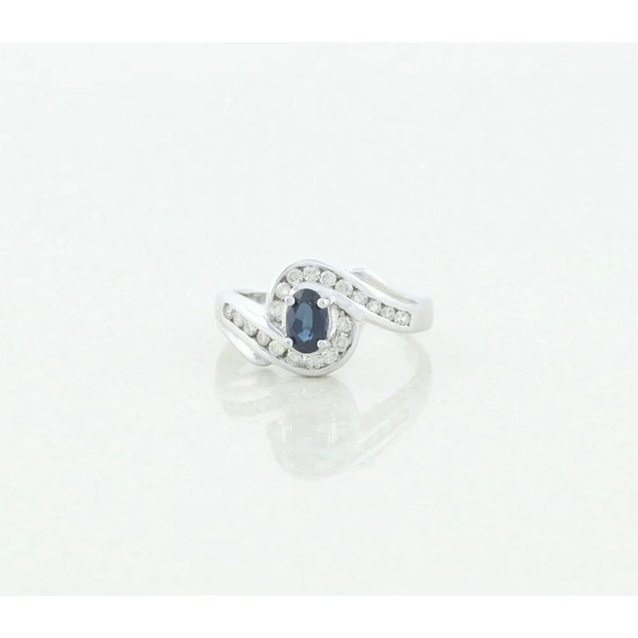 14k White Gold Natural Blue Sapphire and Diamond Ring Size 7 1/4 - Picture 6 of 8
